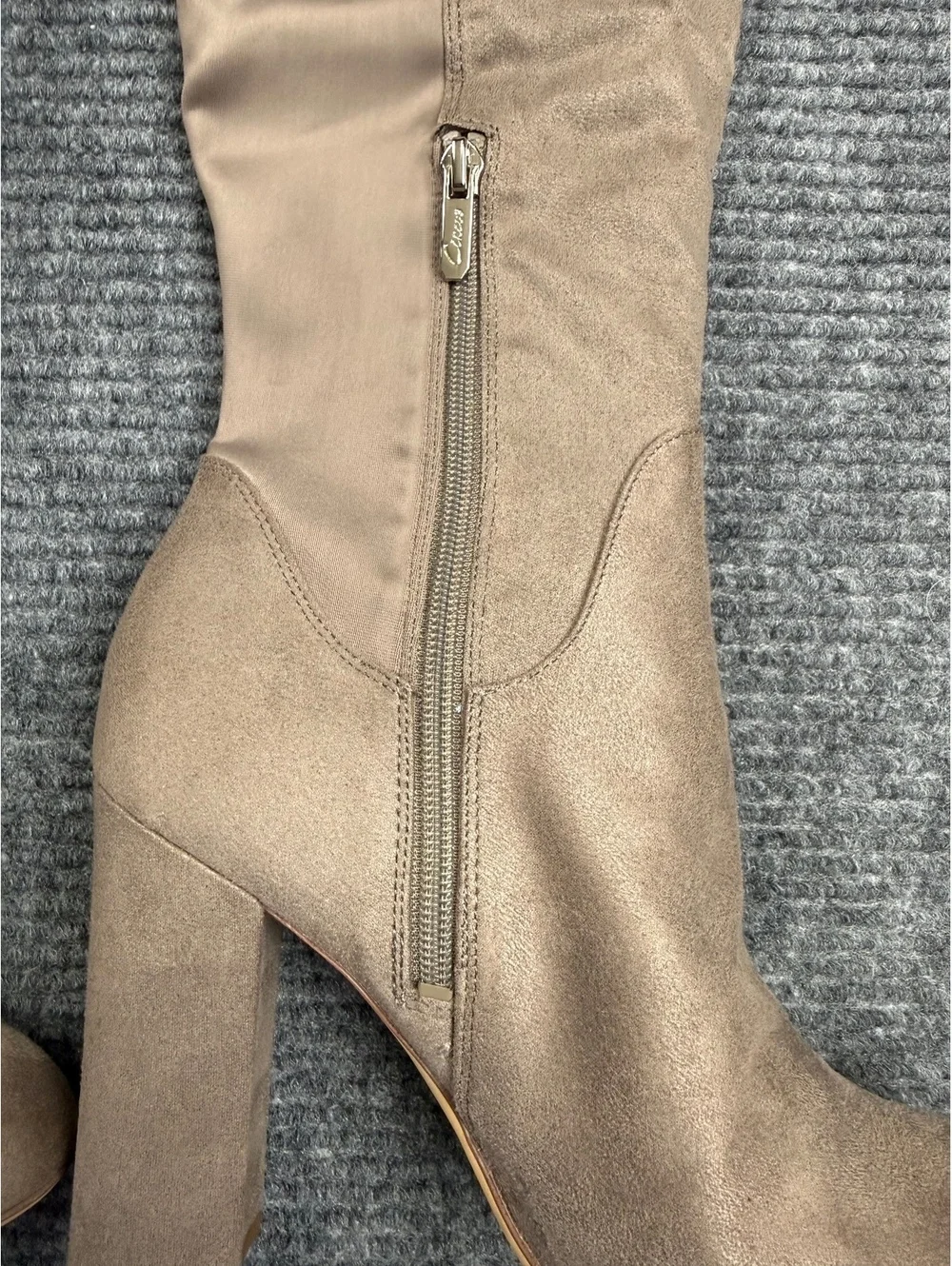 Circus NY Taupe Knee High Boots Block Heel Stretch Zip Women’s Size 8.5 M